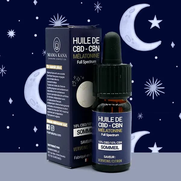 Huile Mélatonine Sommeil CBN CBD 10% - Mama Kana